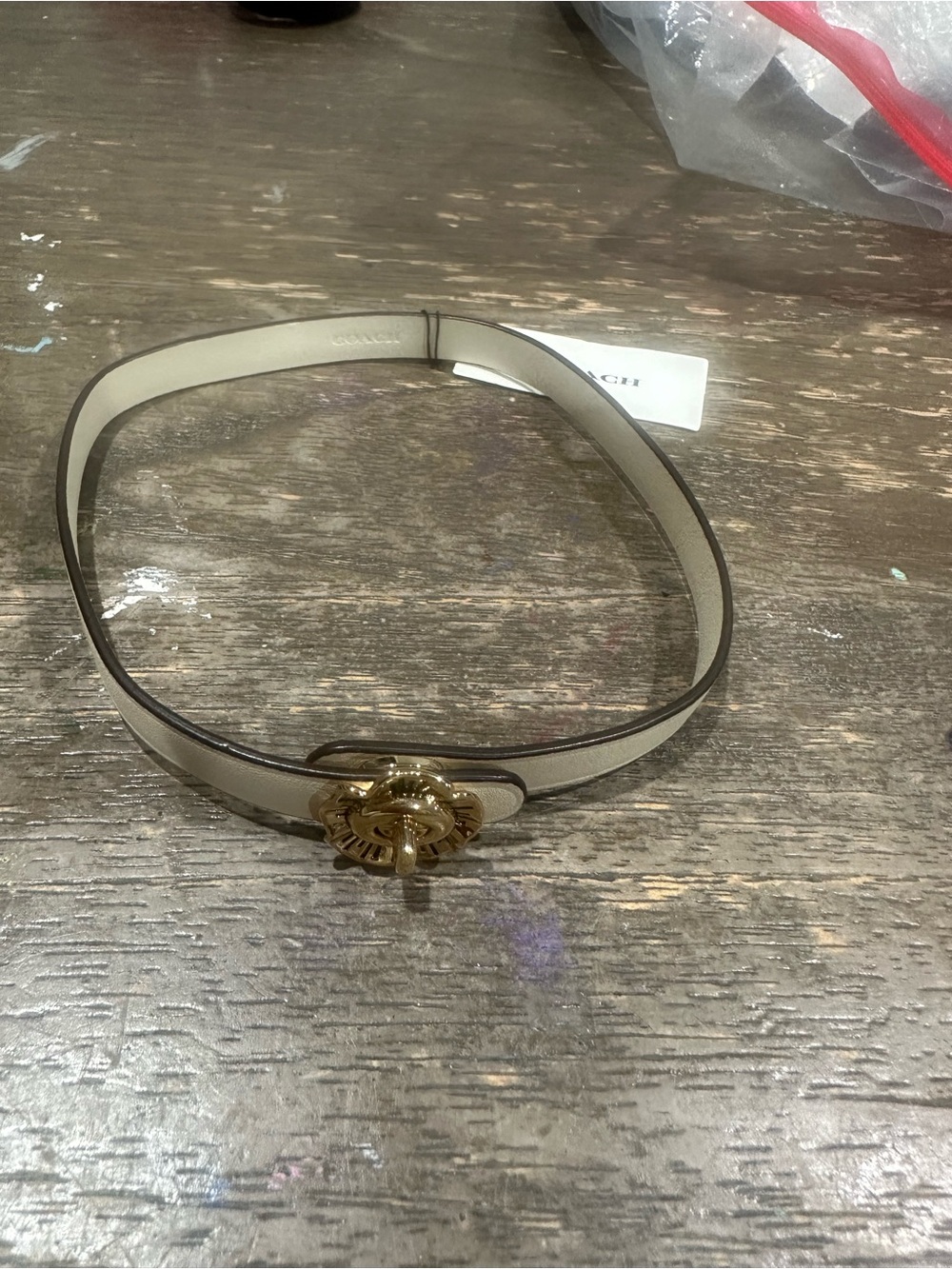 Coach Gold Leather Wrapped Turnlock with ted rose necklace or Bracelet.new